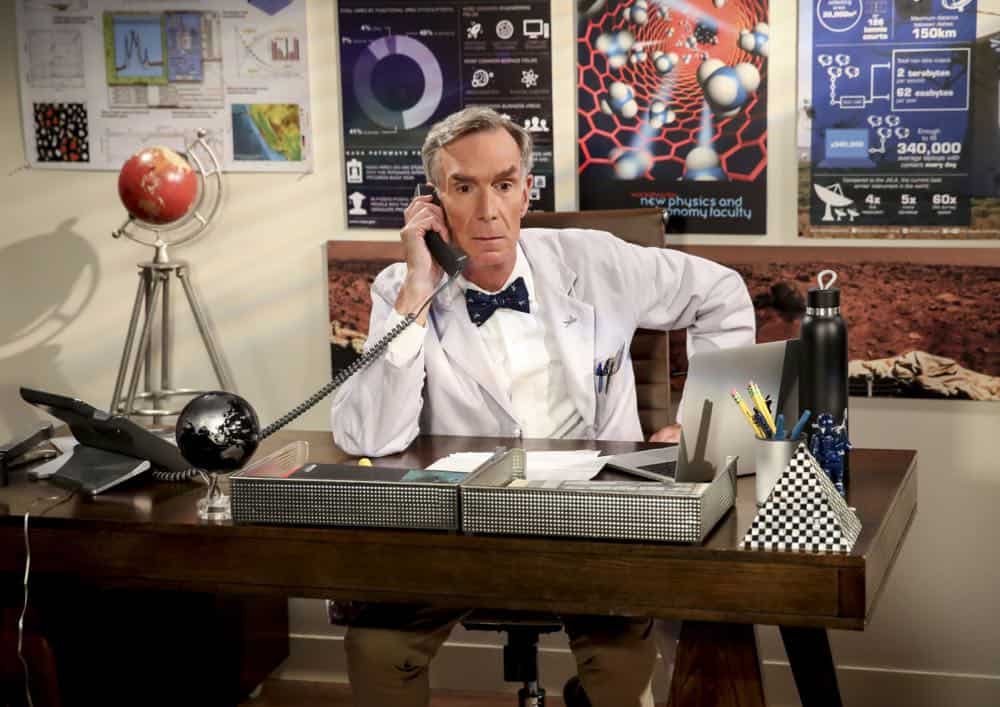 "The Conjugal Configuration" - Pictured: Bill Nye (Himself). Sheldon and Amy's honeymoon runs aground in New York, while Penny and Leonard discover they are uncomfortably similar to Amy's parents, Mr. and Mrs. Fowler (Teller and Kathy Bates). Also, Koothrappali insults physicist Neil deGrasse Tyson and starts a Twitter war, on the 12th season premiere of THE BIG BANG THEORY, on a special night, Monday, Sept. 24 (8:00-8:30 PM, ET/PT) on the CBS Television Network. Photo: Michael Yarish/Warner Bros. Entertainment Inc. é 2018 WBEI. All rights reserved.