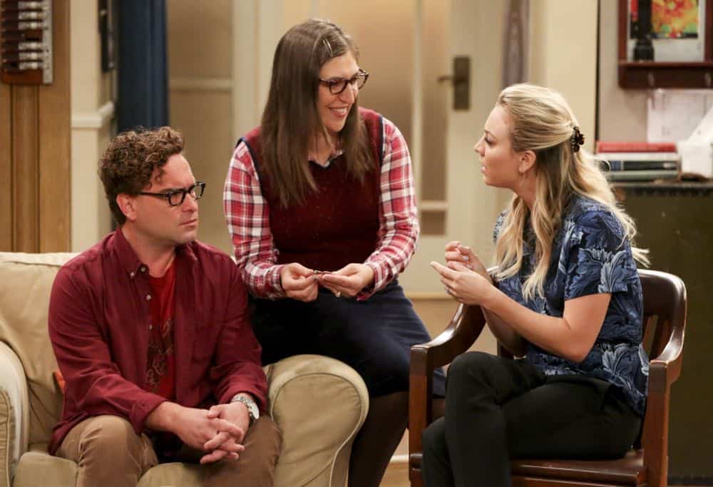 "The Wedding Gift Wormhole" -- Pictured: Leonard Hofstadter (Johnny Galecki), Amy Farrah Fowler (Mayim Bialik) and Penny (Kaley Cuoco). Sheldon and Amy drive themselves crazy trying to figure out what "perfect gift" Leonard and Penny gave them for their wedding. Also, Koothrappali decides he wants to settle down and asks his father to arrange a marriage for him, on THE BIG BANG THEORY, when it moves to its regular time slot, Thursday, Sept. 27 (8:00-8:31 PM, ET/PT) on the CBS Television Network. Photo: Michael Yarish/CBS é2018 CBS Broadcasting, Inc. All Rights Reserved. "The Wedding Gift Wormhole" -- Pictured: Leonard Hofstadter (Johnny Galecki), Amy Farrah Fowler (Mayim Bialik) and Penny (Kaley Cuoco). Sheldon and Amy drive themselves crazy trying to figure out what "perfect gift" Leonard and Penny gave them for their wedding. Also, Koothrappali decides he wants to settle down and asks his father to arrange a marriage for him, on THE BIG BANG THEORY, when it moves to its regular time slot, Thursday, Sept. 27 (8:00-8:31 PM, ET/PT) on the CBS Television Network. Photo: Michael Yarish/CBS é2018 CBS Broadcasting, Inc. All Rights Reserved.
