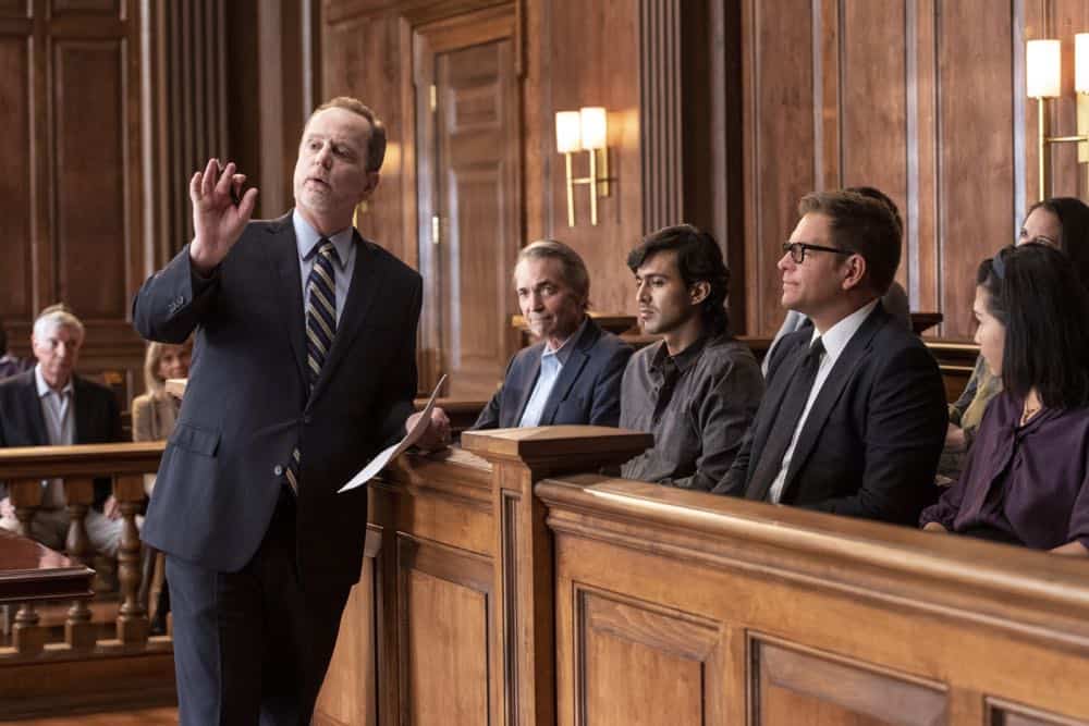 "Jury Duty"--Bull finds himself on the opposite side of voire dire when he must serve jury duty while simultaneously mounting a defense for a woman on trial for killing her daughter's murderer, on BULL, Monday, Oct. 1 (10:00-11:00 PM, ET/PT) on the CBS Television Network. Pictured L-R: Andrew Sensesnig as AAG Jeffrey Lang and Michael Weatherly as Dr. Jason Bull Photo: David Giesbrecht/CBS é2018 CBS Broadcasting, Inc. All Rights Reserved