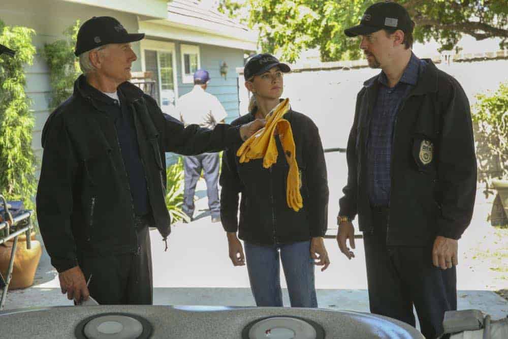 "Love Thy Neighbor" -- After a Navy lieutenant is found murdered in his hot tub, the team interviews several families in the victim's peculiar neighborhood. Also, Torres must face the consequences after a volatile night out with Palmer, on NCIS, Tuesday, Oct. 2 (8:00-9:00 PM, ET/PT) on the CBS Television Network. Pictured: Mark Harmon, Emily Wickersham, Sean Murray. Photo: Michael Yarish/CBS ÃÂé2018 CBS Broadcasting, Inc. All Rights Reserved "Love Thy Neighbor" -- After a Navy lieutenant is found murdered in his hot tub, the team interviews several families in the victim's peculiar neighborhood. Also, Torres must face the consequences after a volatile night out with Palmer, on NCIS, Tuesday, Oct. 2 (8:00-9:00 PM, ET/PT) on the CBS Television Network. Pictured: Mark Harmon, Emily Wickersham, Sean Murray. Photo: Michael Yarish/CBS ÃÂé2018 CBS Broadcasting, Inc. All Rights Reserved