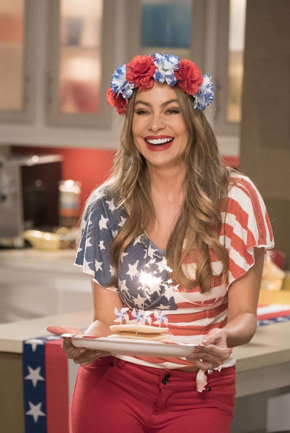 MODERN FAMILY - "I Love a Parade" - The Pritchett-Dunphy-Tucker clan are going to be setting off more than a few fireworks when they get together at the annual Fourth of July parade where Jay will be acting as the grand marshal. Meanwhile, Haley’s goodbye with Arvin before his trip to Switzerland doesn’t go as well as she pictured it and is distracted by the return of an old flame during the 10th season premiere, on "Modern Family," WEDNESDAY, SEPT. 26 (9:00-9:31 p.m. EDT), on The ABC Television Network. (ABC/Kelsey McNeal) SOFIA VERGARA