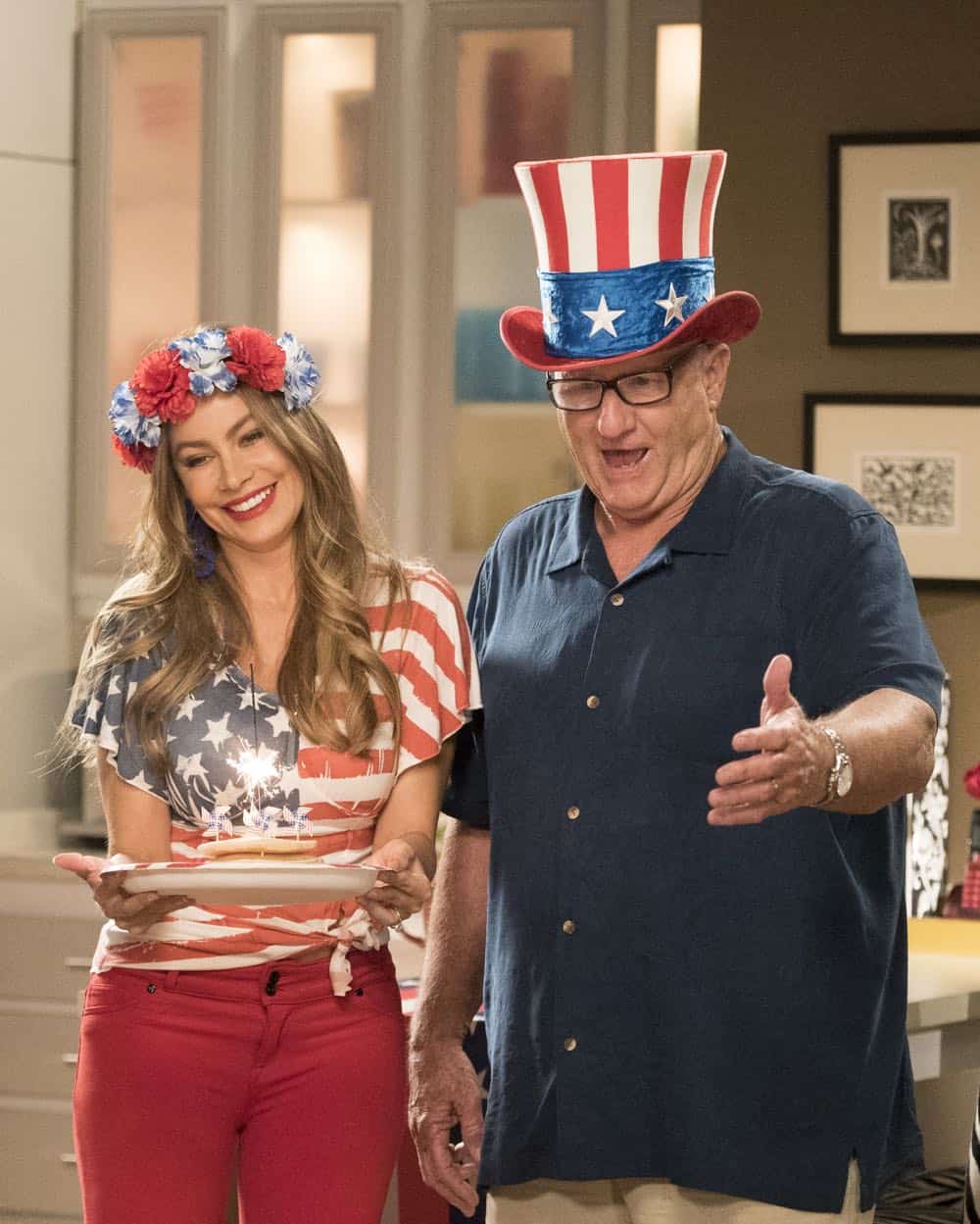 MODERN FAMILY - "I Love a Parade" - The Pritchett-Dunphy-Tucker clan are going to be setting off more than a few fireworks when they get together at the annual Fourth of July parade where Jay will be acting as the grand marshal. Meanwhile, Haley’s goodbye with Arvin before his trip to Switzerland doesn’t go as well as she pictured it and is distracted by the return of an old flame during the 10th season premiere, on "Modern Family," WEDNESDAY, SEPT. 26 (9:00-9:31 p.m. EDT), on The ABC Television Network. (ABC/Kelsey McNeal) SOFIA VERGARA, ED O'NEILL MODERN FAMILY - "I Love a Parade" - The Pritchett-Dunphy-Tucker clan are going to be setting off more than a few fireworks when they get together at the annual Fourth of July parade where Jay will be acting as the grand marshal. Meanwhile, Haley’s goodbye with Arvin before his trip to Switzerland doesn’t go as well as she pictured it and is distracted by the return of an old flame during the 10th season premiere, on "Modern Family," WEDNESDAY, SEPT. 26 (9:00-9:31 p.m. EDT), on The ABC Television Network. (ABC/Kelsey McNeal) SOFIA VERGARA, ED O'NEILL