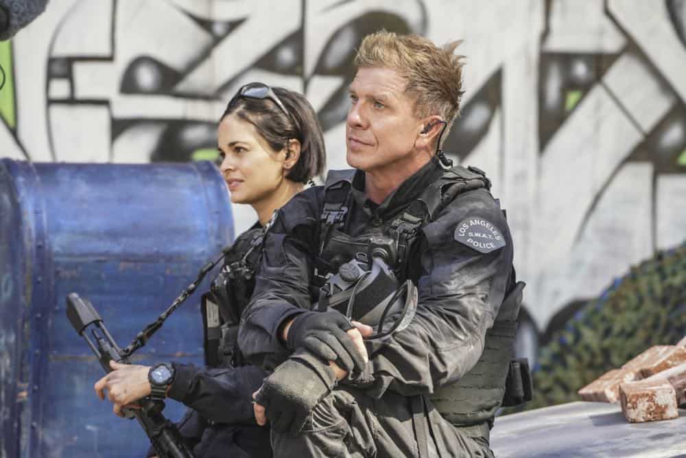 "Shaky Town" -- The SWAT team engages in a standoff with human traffickers holding child hostages when a major earthquake hits Los Angeles during their operation and compromises the takedown. Also, while Hondo forms an unexpected personal connection with Deputy District Attorney Nia Wells (Nikiva Dionne), Jim Street has trouble adjusting to his new life as a patrol officer, on the second season premiere of S.W.A.T., Thursday, Sept. 27 (10:00-11:00 PM, ET/PT) on the CBS Television Network. Pictured L to R: Lina Esco as Christina "Chris" Alonso and Kenny Johnson as Dominique Luca. Photo: Bill Inoshita/CBS é2018 CBS Broadcasting, Inc. All Rights Reserved "Shaky Town" -- The SWAT team engages in a standoff with human traffickers holding child hostages when a major earthquake hits Los Angeles during their operation and compromises the takedown. Also, while Hondo forms an unexpected personal connection with Deputy District Attorney Nia Wells (Nikiva Dionne), Jim Street has trouble adjusting to his new life as a patrol officer, on the second season premiere of S.W.A.T., Thursday, Sept. 27 (10:00-11:00 PM, ET/PT) on the CBS Television Network. Pictured L to R: Lina Esco as Christina "Chris" Alonso and Kenny Johnson as Dominique Luca. Photo: Bill Inoshita/CBS é2018 CBS Broadcasting, Inc. All Rights Reserved