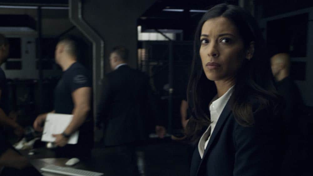 "Shaky Town" -- The SWAT team engages in a standoff with human traffickers holding child hostages when a major earthquake hits Los Angeles during their operation and compromises the takedown. Also, while Hondo forms an unexpected personal connection with Deputy District Attorney Nia Wells (Nikiva Dionne), Jim Street has trouble adjusting to his new life as a patrol officer, on the second season premiere of S.W.A.T., Thursday, Sept. 27 (10:00-11:00 PM, ET/PT) on the CBS Television Network. Pictured: Stephanie Sigman as Jessica Cortez. Photo: Screengrab/CBS é2018 CBS Broadcasting, Inc. All Rights Reserved