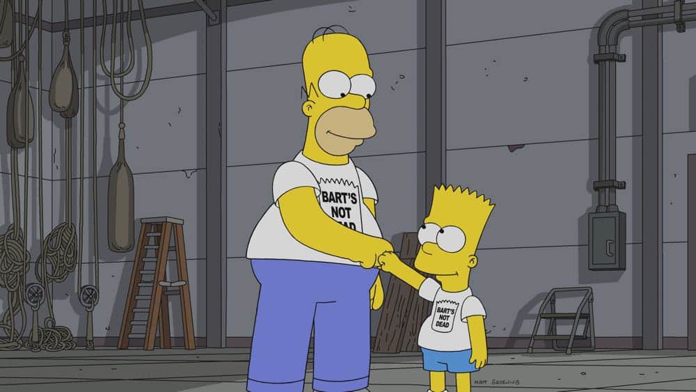 THE SIMPSONS: Bart takes a dare, and ends up in the hospital. To cover for himself and Homer, he says he went to Heaven and met Jesus. Christian producers offer the Simpsons a movie deal, which Homer takes. But Bart can’t deal with the guilt and comes clean to Marge after the movie is finished in the all-new “Bart’s Not Dead” episode of THE SIMPSONS airing Sunday, Sept. 30, (8:00-8:30 PM ET/PT). THE SIMPSONS ™ and © 2018 TCFFC ALL RIGHTS RESERVED THE SIMPSONS: Bart takes a dare, and ends up in the hospital. To cover for himself and Homer, he says he went to Heaven and met Jesus. Christian producers offer the Simpsons a movie deal, which Homer takes. But Bart can’t deal with the guilt and comes clean to Marge after the movie is finished in the all-new “Bart’s Not Dead” episode of THE SIMPSONS airing Sunday, Sept. 30, (8:00-8:30 PM ET/PT). THE SIMPSONS ™ and © 2018 TCFFC ALL RIGHTS RESERVED