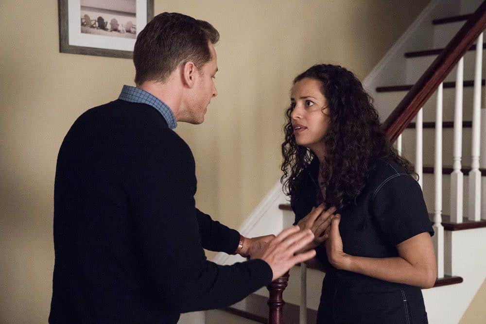 MANIFEST -- "Reentry" Episode 102 -- Pictured: (l-r) Josh Dallas as Ben Stone, Athena Karkanis as Grace Stone -- (Photo by: Virginia Sherwood/NBC) MANIFEST -- "Reentry" Episode 102 -- Pictured: (l-r) Josh Dallas as Ben Stone, Athena Karkanis as Grace Stone -- (Photo by: Virginia Sherwood/NBC)