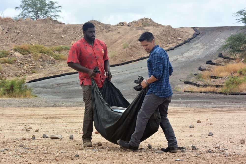 "From the Head Down" -- C Magnum helps a struggling fisherman and fellow Veteran when his 300 pound tuna worth $350K is stolen, but they discover that the thief needs Magnum's help as well, on MAGNUM P.I., Monday, Oct. 1 (9:00-10:00 PM, ET/PT) on the CBS Television Network. Pictured L-R: Stephen Hill as Theodore "TC" Calvin and Jay Hernandez as Thomas Magnum Photo: Norman Shapiro/CBS é2018 CBS Broadcasting, Inc. All Rights Reserved