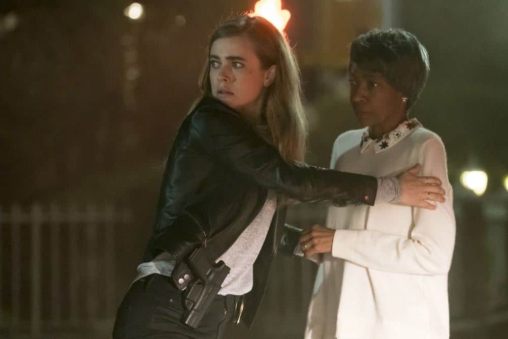 MANIFEST -- "Turbulence" Episode 103 -- Pictured: (l-r) Melissa Roxburgh as Michaela Stone, Adriane Lenox as Beverly -- (Photo by: Barbara Nitke/NBC/Warner Brothers) MANIFEST -- "Turbulence" Episode 103 -- Pictured: (l-r) Melissa Roxburgh as Michaela Stone, Adriane Lenox as Beverly -- (Photo by: Barbara Nitke/NBC/Warner Brothers)
