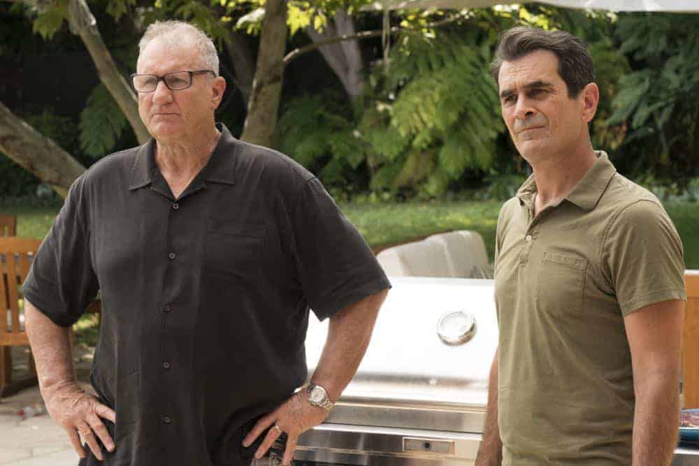 MODERN FAMILY - "Kiss and Tell" - Haley needs a little help deciding whether or not to tell Arvin about her kiss with Dylan and goes to Mitch and Cam for their advice. Meanwhile, Gloria suspects Manny's Canadian girlfriend is made up and wants to find out the real truth, on "Modern Family," WEDNESDAY, OCT. 3 (9:00-9:31 p.m. EDT), on The ABC Television Network. (ABC/Ron Tom) ED O'NEILL, TY BURRELL MODERN FAMILY - "Kiss and Tell" - Haley needs a little help deciding whether or not to tell Arvin about her kiss with Dylan and goes to Mitch and Cam for their advice. Meanwhile, Gloria suspects Manny's Canadian girlfriend is made up and wants to find out the real truth, on "Modern Family," WEDNESDAY, OCT. 3 (9:00-9:31 p.m. EDT), on The ABC Television Network. (ABC/Ron Tom) ED O'NEILL, TY BURRELL
