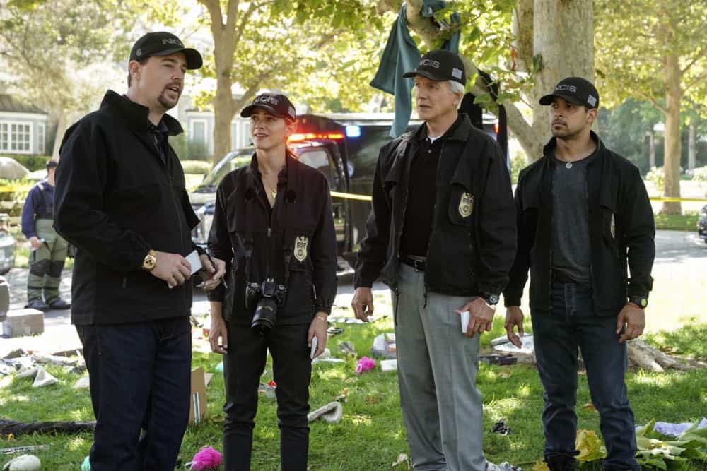 "Boom" -- One of the NCIS agents is starstruck after the team investigates an explosion outside the home of Navy Petty Officer First Class Todd Nicholas (Cameron Radice) and his wife, popular reality TV star Sheba Nicholas (Tara Holt). Also, Vance continues physical therapy for the injuries sustained when he was held hostage, on NCIS, Tuesday, Oct. 9 (8:00-9:00 PM, ET/PT) on the CBS Television Network. Pictured: Sean Murray, Emily Wickersham, Mark Harmon, Wilmer Valderrama. Photo: Sonja Flemming/CBS é2018 CBS Broadcasting, Inc. All Rights Reserved