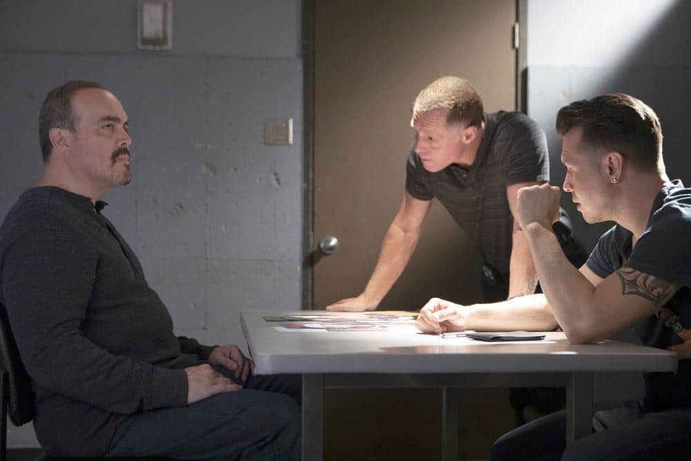 CHICAGO P.D. -- "Endings" Episode 603 -- Pictured: (l-r) David Zayas as Carlos, Jason Beghe as Hank Voight, Jon Seda as Antonio Dawson -- (Photo by: Adrian Burrows/NBC)