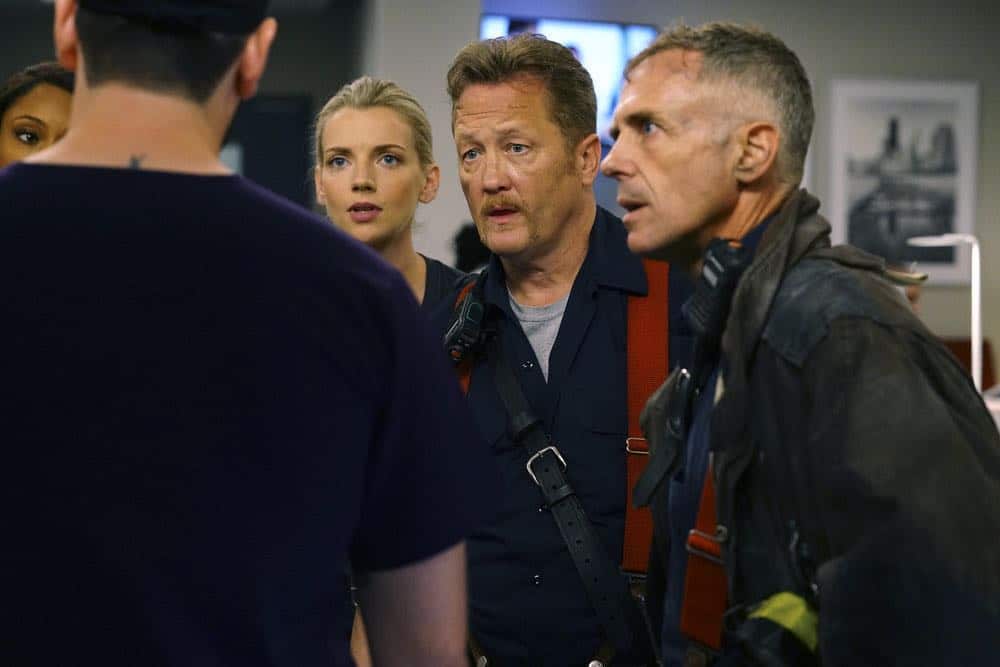 CHICAGO MED -- "When To Let Go" Episode 402 -- Pictured: (l-r) Yaya DaCosta as April Sexton, Kara Killmer as Sylvie Brett, Christian Stolte as Randy "Mouch" McHolland, David Eigenberg as Christopher Herrmann -- (Photo by: Elizabeth Sisson/NBC) CHICAGO MED -- "When To Let Go" Episode 402 -- Pictured: (l-r) Yaya DaCosta as April Sexton, Kara Killmer as Sylvie Brett, Christian Stolte as Randy "Mouch" McHolland, David Eigenberg as Christopher Herrmann -- (Photo by: Elizabeth Sisson/NBC)