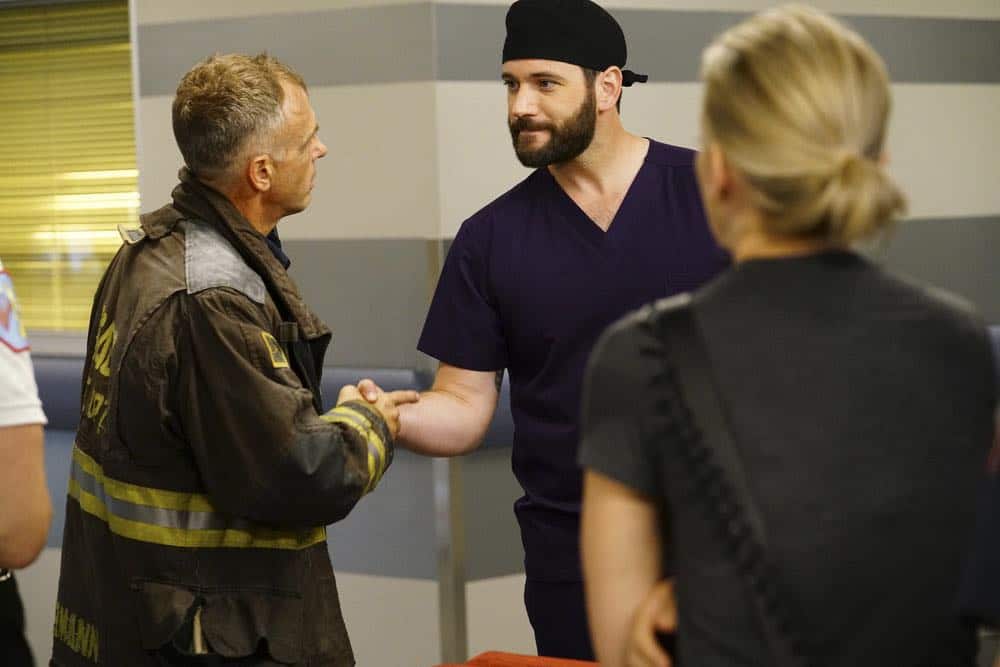 CHICAGO MED -- "When To Let Go" Episode 402 -- Pictured: (l-r) David Eigenberg as Christopher Herrmann, Colin Donnell as Connor Rhodes -- (Photo by: Elizabeth Sisson/NBC)
