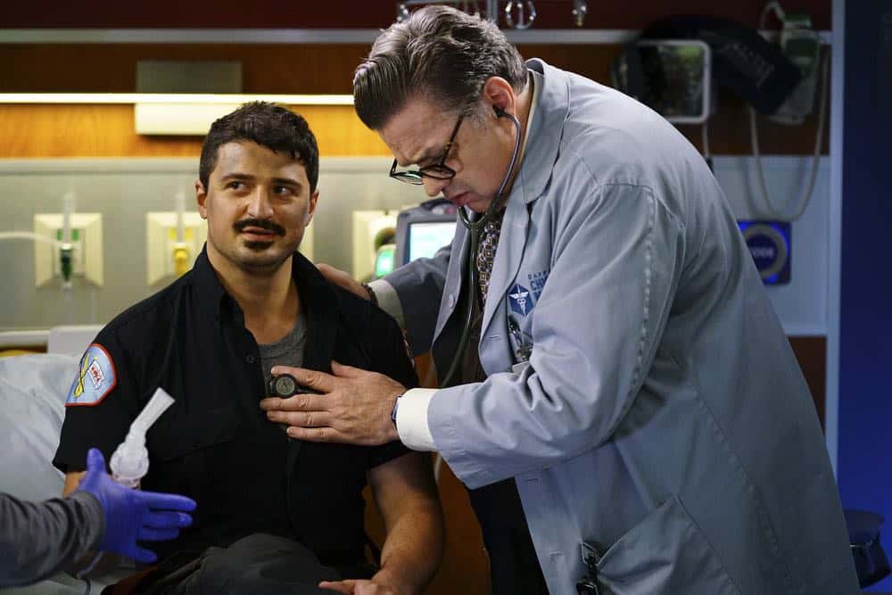 CHICAGO MED -- "When To Let Go" Episode 402 -- Pictured: (l-r) Yuri Sardarov as Brian "Otis" Zvonecek, Oliver Platt as Daniel Charles -- (Photo by: Elizabeth Sisson/NBC) CHICAGO MED -- "When To Let Go" Episode 402 -- Pictured: (l-r) Yuri Sardarov as Brian "Otis" Zvonecek, Oliver Platt as Daniel Charles -- (Photo by: Elizabeth Sisson/NBC)