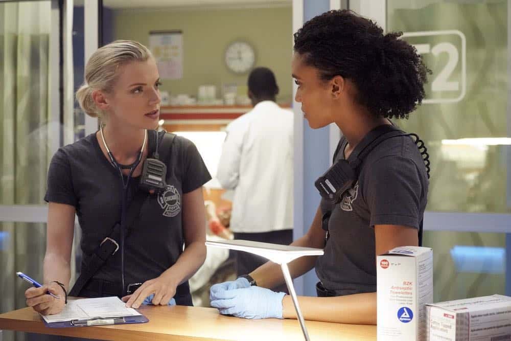 CHICAGO FIRE -- "Going to War" Episode 702 -- Pictured: (l-r) Kara Killmer as Sylvie Brett, Annie Ilonzeh as Emily Foster -- (Photo by: Elizabeth Morris/NBC)