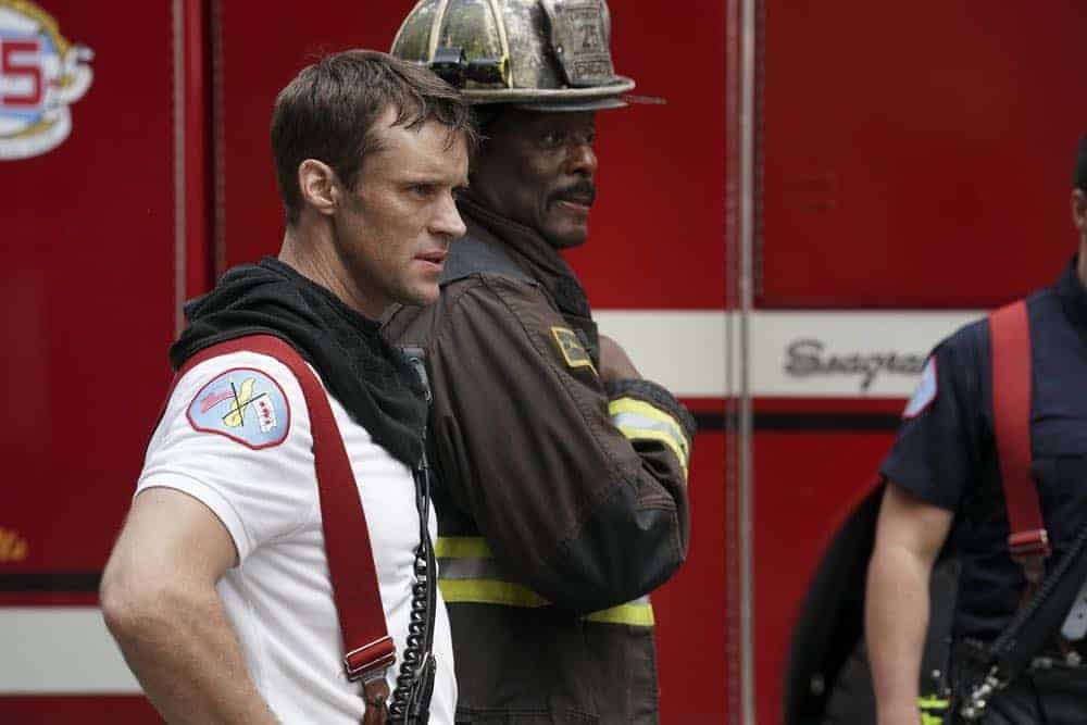 CHICAGO FIRE -- "Going to War" Episode 702 -- Pictured: (l-r) Jesse Spencer as Matthew Casey, Eamonn Walker as Chief Boden -- (Photo by: Elizabeth Morris/NBC)