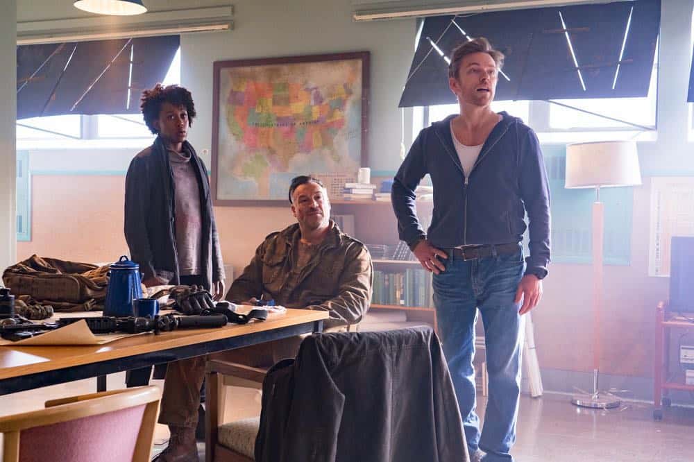 VAN HELSING -- "Fresh Tendrils" Episode 301 -- Pictured: (l-r) Rukiya Bernard as Doc, Aleks Paunovic as Julius, Jonathan Scarfe as Axel Miller -- (Photo by: Dan Power/Nomadic Pictures Inc./SYFY) VAN HELSING -- "Fresh Tendrils" Episode 301 -- Pictured: (l-r) Rukiya Bernard as Doc, Aleks Paunovic as Julius, Jonathan Scarfe as Axel Miller -- (Photo by: Dan Power/Nomadic Pictures Inc./SYFY)