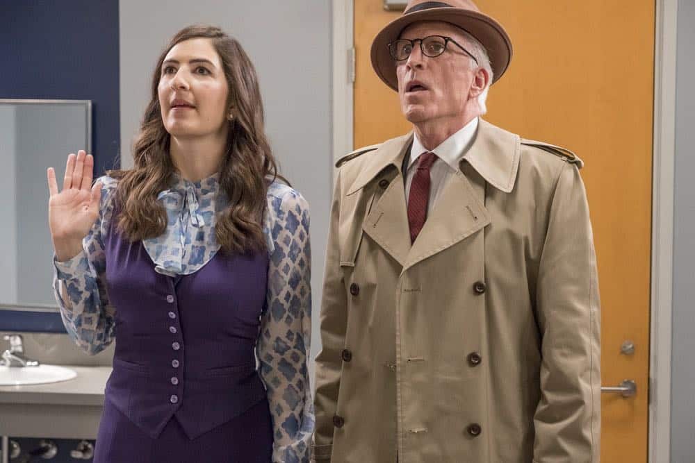 THE GOOD PLACE -- "The Brainy Bunch" Episode 303 -- Pictured: (l-r) D'Arcy Carden as Janet, Ted Danson as Michael -- (Photo by: Ron Batzdorff/NBC) THE GOOD PLACE -- "The Brainy Bunch" Episode 303 -- Pictured: (l-r) D'Arcy Carden as Janet, Ted Danson as Michael -- (Photo by: Ron Batzdorff/NBC)