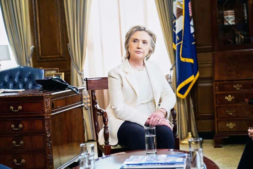 "E Pluribus Unum"-- Former Secretaries of State Hillary Clinton, General Colin Powell and Madeleine Albright joined Téa Leoni on set at Madam Secretary. In this upcoming episode, Secretary of State Elizabeth McCord turns to the former Secretaries of State to ask their advice on how to respond to a delicate situation, in the fifth season premiere of MADAM SECRETARY, Sunday, October 7 (10:00-11:00 PM ET/PT) on the CBS Television Network. Pictured: Hillary Clinton. Photo: David M. Russell/CBSé2018 CBS Broadcasting, Inc. All Rights Reserved