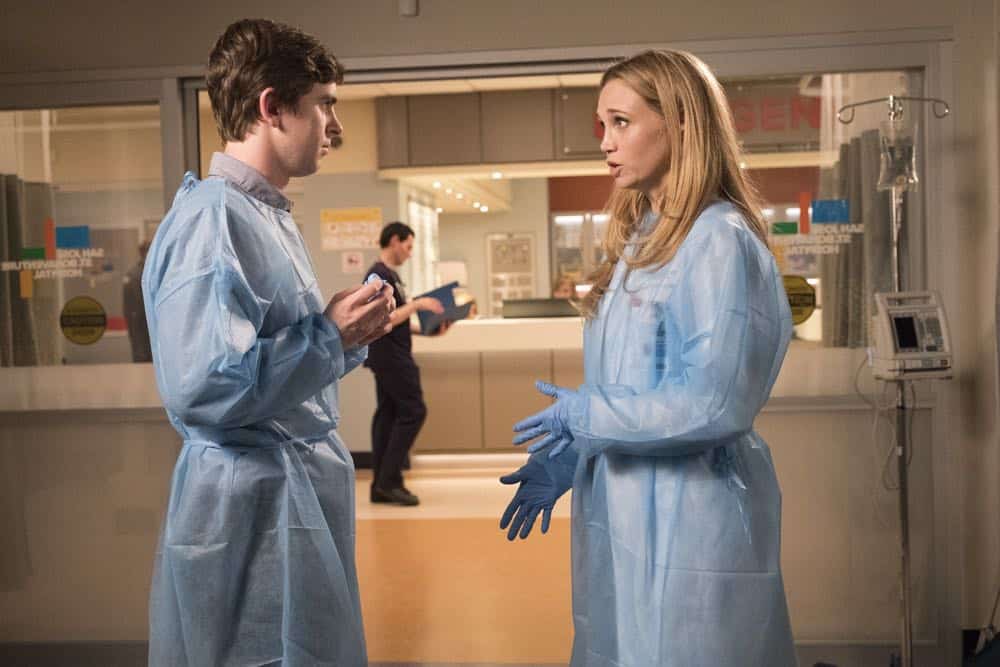 THE GOOD DOCTOR - "36 Hours" - Dr. Melendez, Dr. Brown and Dr. Park have given a young married couple two choices about their future: save the wife's life or their future ability to start a family. Meanwhile, when Dr. Lim has to take care of some personal business, she leaves oversight of the emergency room to Dr. Murphy and Dr. Reznick; and Dr. Glassman's post-op recovery leaves him struggling to get the rest he needs for recovery and also confronting his relationship with his daughter, on "The Good Doctor," MONDAY, OCT. 8 (10:00-11:00 p.m. EDT), on The ABC Television Network. (ABC/Bettina Strauss) FREDDIE HIGHMORE, FIONA GUBELMANN