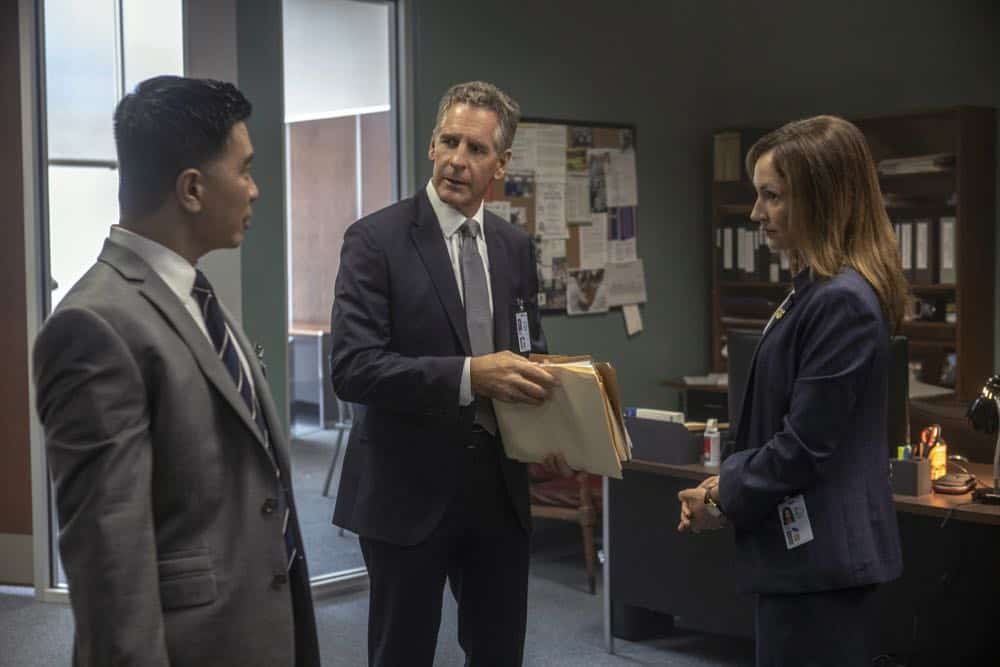 "Diplomatic Immunity" -- While NCIS investigates the murder of a Navy intelligence officer killed during a conference for foreign diplomats, the key witness cozies up to Sebastian. Also, Pride has some trouble adjusting to his new position at the agency, on NCIS: NEW ORLEANS, Tuesday, Oct. 9 (10:00-11:00 PM, ET/PT) on the CBS Television Network. Pictured L-R: Reggie Lee as ASAC Steven Thompson and Scott Bakula as Special Agent Dwayne Pride Photo: Skip Bolen/CBS é2018 CBS Broadcasting, Inc. All Rights Reserved