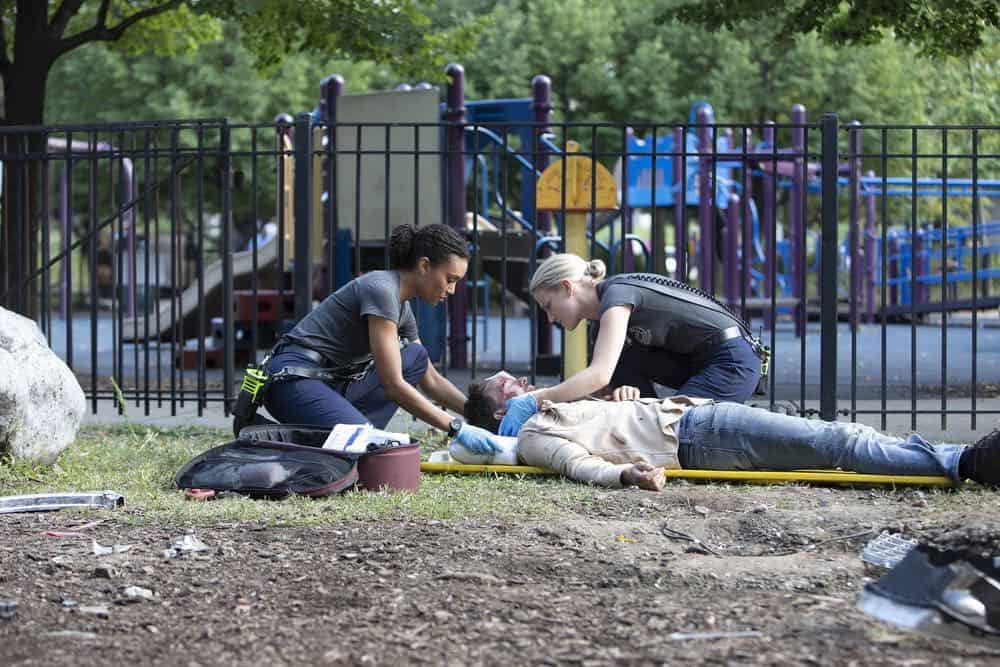 CHICAGO FIRE. -- "Thirty Percent Sleight of Hand" Episode 703 -- Pictured: (l-r) Annie Ilonzeh as Emily Foster, Kara Killmer as Sylvie Brett -- (Photo by: Adrian Burrows/NBC)