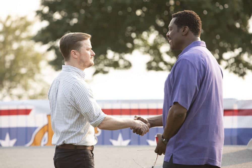 CHICAGO FIRE -- "Thirty Percent Sleight of Hand" Episode 703 -- Pictured: (l-r) Steven Boyer as Jerry Gorsch, Eamonn Walker as Wallace Boden -- (Photo by: Adrian Burrows/NBC)