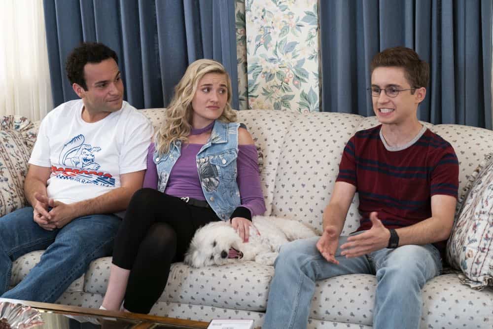 THE GOLDBERGS - "RAD!" - Erica thinks all of her singing dreams are going to come true when she lands a job at the new karaoke bar in town. But when she's tasked with bringing in more customers, will Erica regret turning to Beverly for help? Meanwhile, Murray tries to teach Barry and Lainey how to be financially responsible adults, on "The Goldbergs," WEDNESDAY, OCT. 10 (8:00-8:30 p.m. EDT), on The ABC Television Network. (ABC/Ron Tom) TROY GENTILE, AJ MICHALKA, SEAN GIAMBRONE