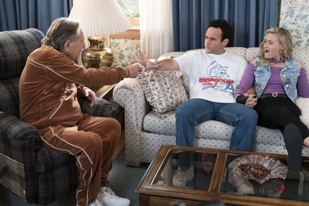 THE GOLDBERGS - "RAD!" - Erica thinks all of her singing dreams are going to come true when she lands a job at the new karaoke bar in town. But when she's tasked with bringing in more customers, will Erica regret turning to Beverly for help? Meanwhile, Murray tries to teach Barry and Lainey how to be financially responsible adults, on "The Goldbergs," WEDNESDAY, OCT. 10 (8:00-8:30 p.m. EDT), on The ABC Television Network. (ABC/Ron Tom) GEORGE SEGAL, TROY GENTILE, AJ MICHALKA