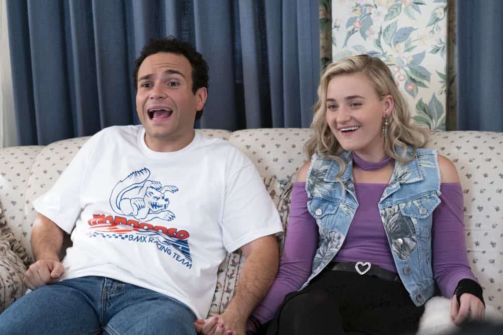 THE GOLDBERGS - "RAD!" - Erica thinks all of her singing dreams are going to come true when she lands a job at the new karaoke bar in town. But when she's tasked with bringing in more customers, will Erica regret turning to Beverly for help? Meanwhile, Murray tries to teach Barry and Lainey how to be financially responsible adults, on "The Goldbergs," WEDNESDAY, OCT. 10 (8:00-8:30 p.m. EDT), on The ABC Television Network. (ABC/Ron Tom) TROY GENTILE, AJ MICHALKA