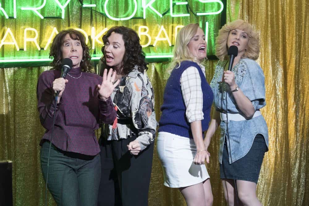 THE GOLDBERGS - "RAD!" - Erica thinks all of her singing dreams are going to come true when she lands a job at the new karaoke bar in town. But when she's tasked with bringing in more customers, will Erica regret turning to Beverly for help? Meanwhile, Murray tries to teach Barry and Lainey how to be financially responsible adults, on "The Goldbergs," WEDNESDAY, OCT. 10 (8:00-8:30 p.m. EDT), on The ABC Television Network. (ABC/Ron Tom) MINDY STERLING, STEPHANIE COURTNEY, JENNIFER IRWIN, WENDI MCLENDON-COVEY