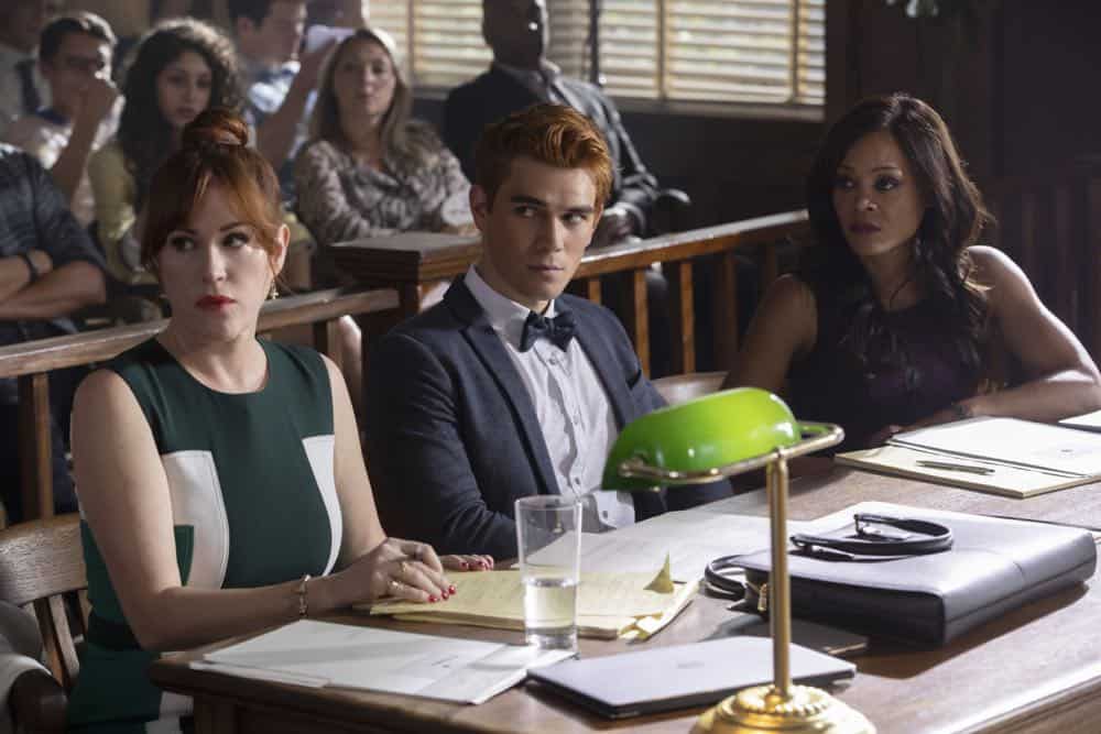 Riverdale -- "Chapter Thirty-Six: Labor Day" -- Image Number: RVD301b_0217.jpg -- Pictured (L-R): Molly Ringwald as Mary Andrews, KJ Apa as Archie and Robin Givens as Sierra McCoy -- Photo: Jack Rowand/The CW -- é 2018 The CW Network, LLC. All Rights Reserved. Riverdale -- "Chapter Thirty-Six: Labor Day" -- Image Number: RVD301b_0217.jpg -- Pictured (L-R): Molly Ringwald as Mary Andrews, KJ Apa as Archie and Robin Givens as Sierra McCoy -- Photo: Jack Rowand/The CW -- é 2018 The CW Network, LLC. All Rights Reserved.