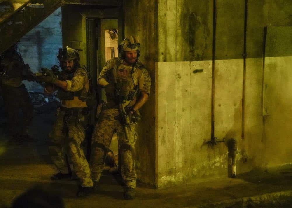 "Never Say Die" -- Jason and Bravo Team travel to Saudi Arabia, where extremists take hold of an underground water source and threaten to release anthrax into the water supply. Also, Ray contemplates joining another team, on SEAL TEAM, Wednesday, Oct. 10 (9:00-10:00 PM, ET/PT) on the CBS Television Network. Pictured L to R: Justin Melnick as Brock and David Boreanaz as Jason Hayes. Photo: Cliff Lipson/CBS é2018 CBS Broadcasting, Inc. All Rights Reserved