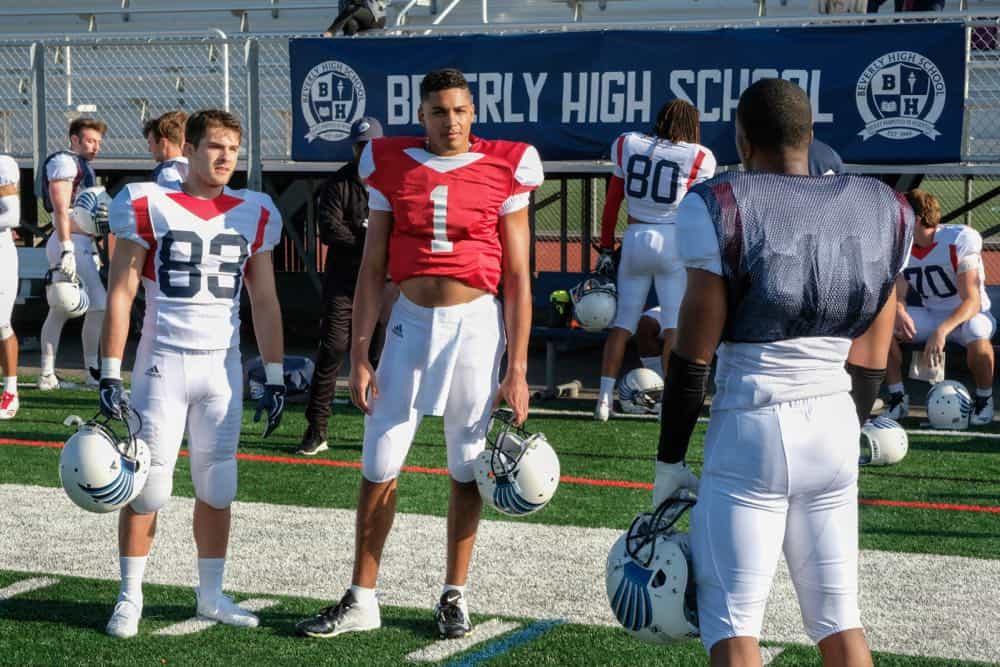 All American -- "Pilot"-- Image Number: ALA101d_0596ra.jpg -- Pictured (L-R): Cody Christian as Asher, Michael Evans Behling as Jordan Baker and Daniel Ezra as Spencer James -- Photo: Ray Mickshaw/The CW -- é 2018 The CW Network, LLC. All Rights Reserved