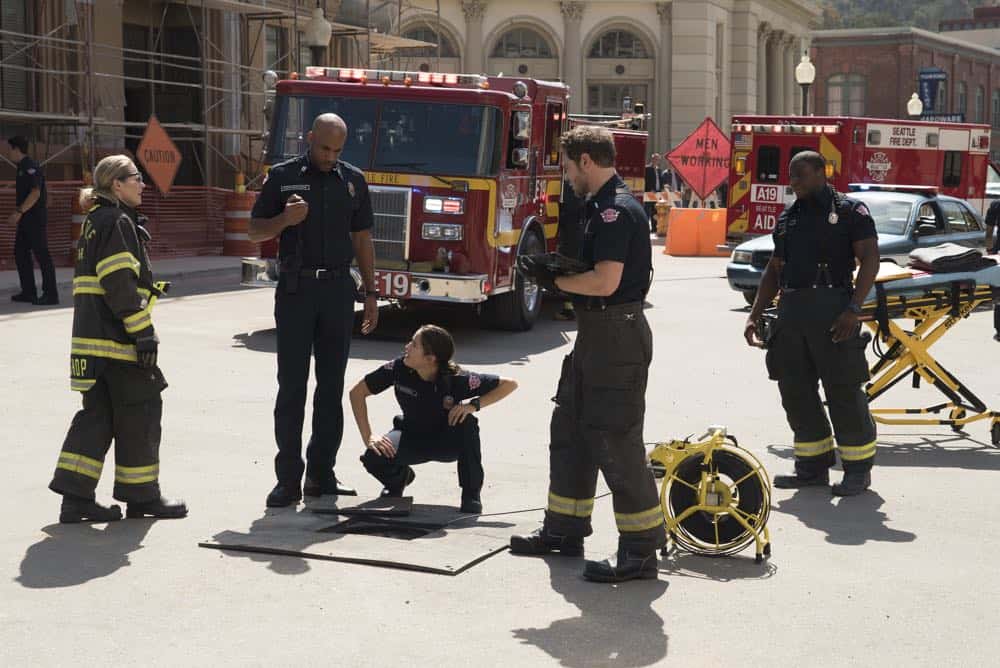 STATION 19 - "Under The Surface" - It's a life-and-death situation when a young boy falls into water pipes beneath the city of Seattle. With the clock ticking, the firefighters of Station 19 jump into action to save his life, on ABC's "Station 19," THURSDAY, OCT. 11 (9:01-10:00 p.m. EDT), on The ABC Television Network. (ABC/Eric McCandless) BORIS KODJOE, JAINA LEE ORTIZ, GREY DAMON, OKIERIETE ONAODOWAN