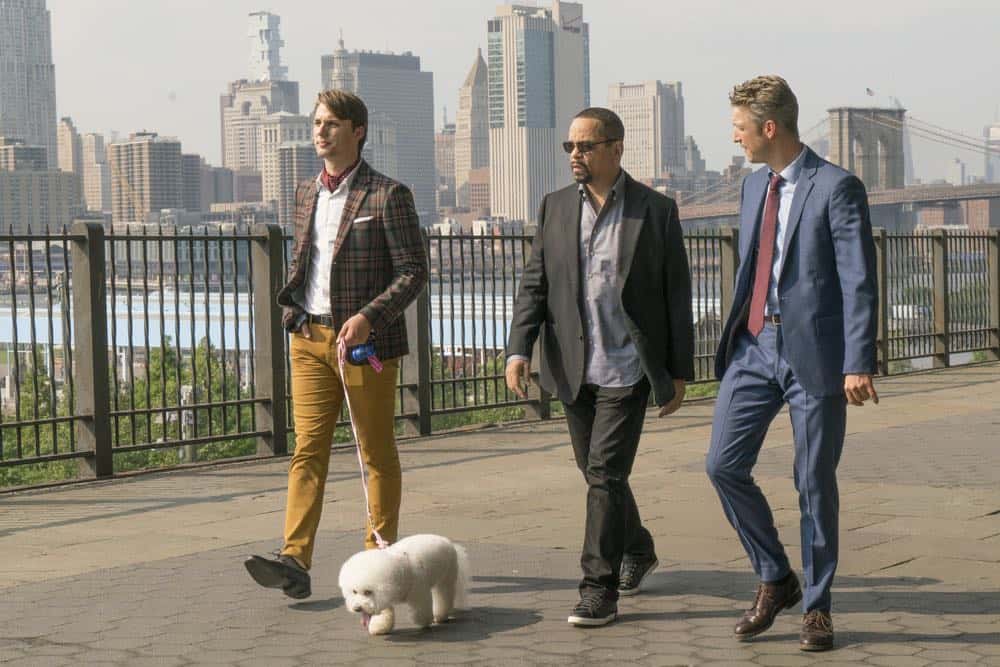 LAW & ORDER: SPECIAL VICTIMS UNIT -- "Revenge" Episode 2004 -- Pictured: (l-r) Kyle Decker as Tate Brightman, Ice T as Odafin "Fin" Tutuola, Peter Scanavino as Dominick "Sonny" Carisi -- (Photo by: Barbara Nitke/NBC)