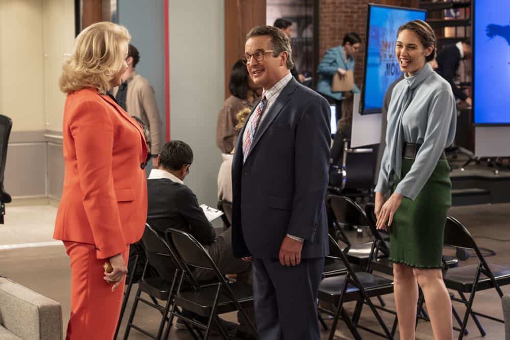 "Murphy Too" --After attending a sexual harassment seminar for the "Murphy in the Morning" staff, Murphy is surprised to find herself reeling from the long-repressed memory of her own #MeToo moment, on MURPHY BROWN, Thursday, Oct. 11 (9:30-10:00 PM, ET/PT) on the CBS Television Network. Pictured L-R: Candice Bergen as Murphy Brown, Grant Shaud as Miles Silverberg, and Paloma Guzman as Monica Photo Credit: David Giesbrecht/é 2018 Warner Bros. Entertainment Inc. All Rights Reserved "Murphy Too" --After attending a sexual harassment seminar for the "Murphy in the Morning" staff, Murphy is surprised to find herself reeling from the long-repressed memory of her own #MeToo moment, on MURPHY BROWN, Thursday, Oct. 11 (9:30-10:00 PM, ET/PT) on the CBS Television Network. Pictured L-R: Candice Bergen as Murphy Brown, Grant Shaud as Miles Silverberg, and Paloma Guzman as Monica Photo Credit: David Giesbrecht/é 2018 Warner Bros. Entertainment Inc. All Rights Reserved