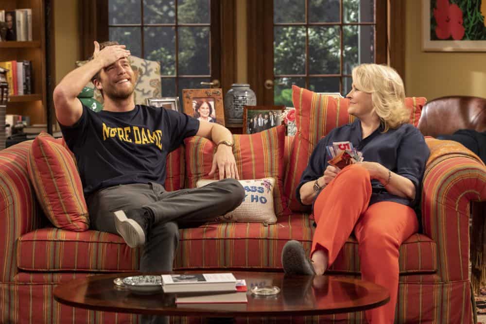 "Murphy Too" -- After attending a sexual harassment seminar for the "Murphy in the Morning" staff, Murphy is surprised to find herself reeling from the long-repressed memory of her own #MeToo moment, on MURPHY BROWN, Thursday, Oct. 11 (9:30-10:00 PM, ET/PT) on the CBS Television Network. Pictured L-R: Jake McDorman as Avery Brown and Candice Bergen as Murphy Brown Photo Credit: David Giesbrecht/é 2018 Warner Bros. Entertainment Inc. All Rights Reserved
