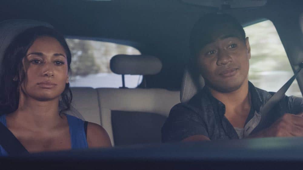 "Mimiki ke kai, ahuwale ka papa leho" -- Crime spikes when a heat wave hits Oahu, causing McGarrett and Danny to hunt down a bank thief, and Tani and Junior's car is stolen while they're on duty. Also, Grover plays the golf game of a lifetime, and Kamekona incites a riot by price-gouging on his shave ice, on HAWAII FIVE-0, Friday, Oct. 12 (9:00-10:00 PM, ET/PT) on the CBS Television Network. Pictured L to R: Meaghan Rath as Tani Rey and Beulah Koale as Junior Reigns. Photo: Screengrab/CBS é2018 CBS Broadcasting, Inc. All Rights Reserved ("Mimiki ke kai, ahuwale ka papa leho" is Hawaiian for "When the Sea Draws Out the Tidal Wave, the Rocks Where the Cowries Hide Are Exposed") "Mimiki ke kai, ahuwale ka papa leho" -- Crime spikes when a heat wave hits Oahu, causing McGarrett and Danny to hunt down a bank thief, and Tani and Junior's car is stolen while they're on duty. Also, Grover plays the golf game of a lifetime, and Kamekona incites a riot by price-gouging on his shave ice, on HAWAII FIVE-0, Friday, Oct. 12 (9:00-10:00 PM, ET/PT) on the CBS Television Network. Pictured L to R: Meaghan Rath as Tani Rey and Beulah Koale as Junior Reigns. Photo: Screengrab/CBS é2018 CBS Broadcasting, Inc. All Rights Reserved ("Mimiki ke kai, ahuwale ka papa leho" is Hawaiian for "When the Sea Draws Out the Tidal Wave, the Rocks Where the Cowries Hide Are Exposed")
