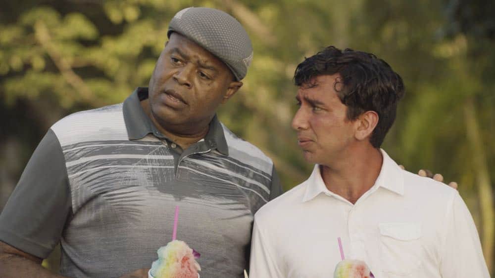"Mimiki ke kai, ahuwale ka papa leho" -- Crime spikes when a heat wave hits Oahu, causing McGarrett and Danny to hunt down a bank thief, and Tani and Junior's car is stolen while they're on duty. Also, Grover plays the golf game of a lifetime, and Kamekona incites a riot by price-gouging on his shave ice, on HAWAII FIVE-0, Friday, Oct. 12 (9:00-10:00 PM, ET/PT) on the CBS Television Network. Pictured: Chi McBride as Lou Grover. Photo: Screengrab/CBS é2018 CBS Broadcasting, Inc. All Rights Reserved ("Mimiki ke kai, ahuwale ka papa leho" is Hawaiian for "When the Sea Draws Out the Tidal Wave, the Rocks Where the Cowries Hide Are Exposed")