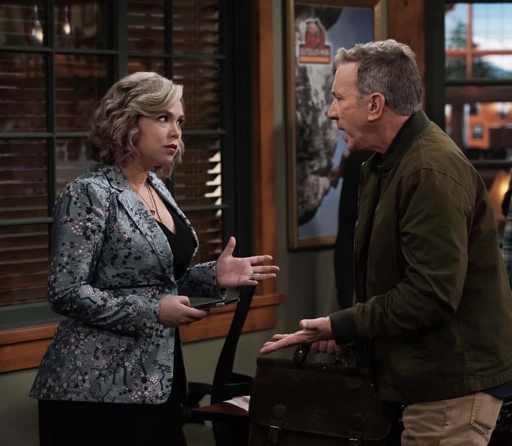 LAST MAN STANDING: L-R: Amanda Fuller and Tim Allen in the “Giving Mike The Business” episode of LAST MAN STANDING airing Friday, Oct. 12 (8:00-8:30 PM ET/PT) on FOX. © 2018 FOX Broadcasting. CR: Michael Becker / FOX.
