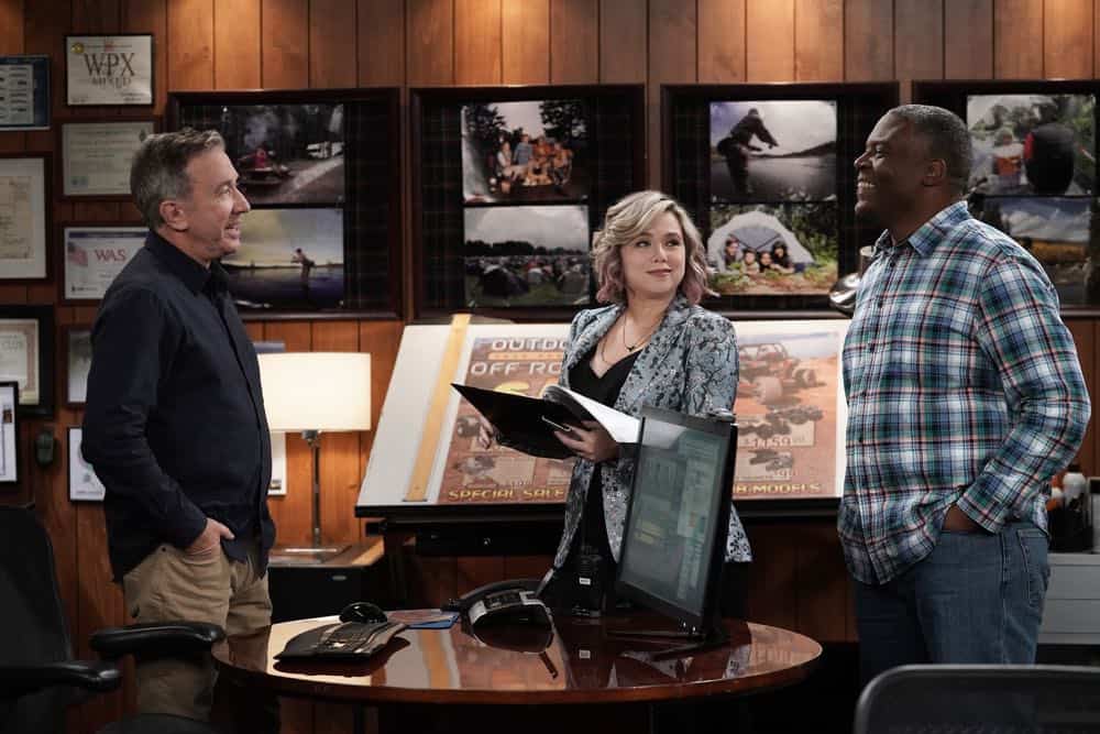 LAST MAN STANDING: L-R: Tim Allen, Amanda Fuller and Jonathan Adams in the “Giving Mike The Business” episode of LAST MAN STANDING airing Friday, Oct. 12 (8:00-8:30 PM ET/PT) on FOX. © 2018 FOX Broadcasting. CR: Michael Becker / FOX.