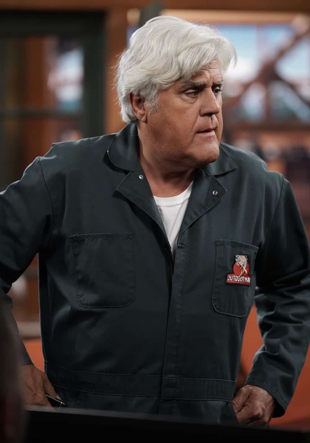 LAST MAN STANDING: Guest star Jay Leno in the “Giving Mike The Business” episode of LAST MAN STANDING airing Friday, Oct. 12 (8:00-8:30 PM ET/PT) on FOX. © 2018 FOX Broadcasting. CR: Michael Becker / FOX.