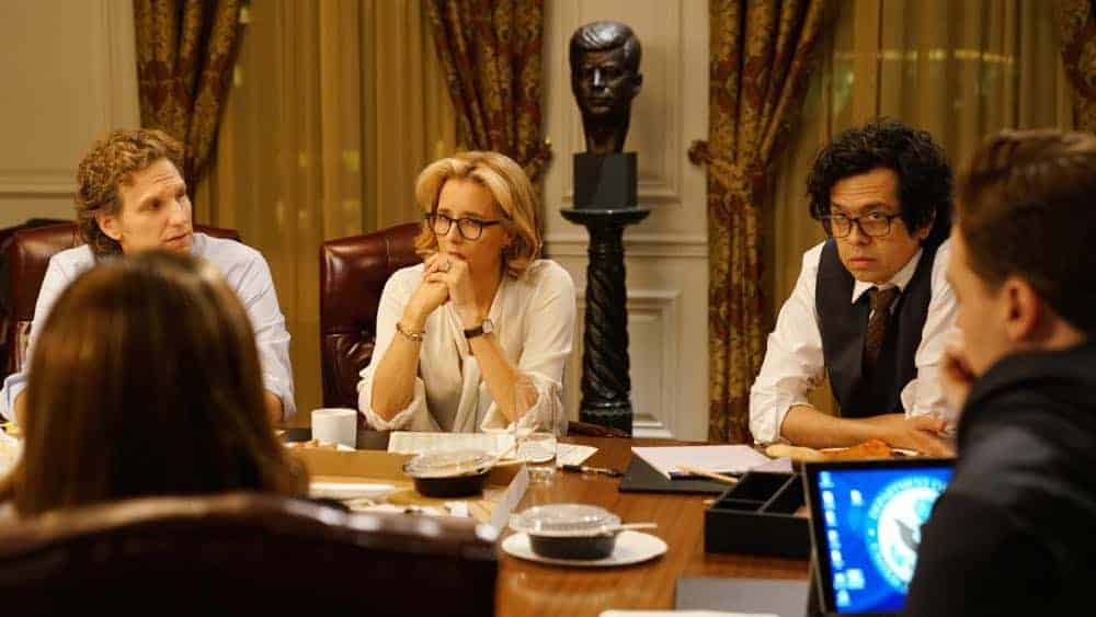 "The Chaos Game" -- When Elizabeth discovers that the White House attackers had support from overseas, she tries to hunt down those responsible without starting a war. Also, Henry comes face to face with one of the attackers, on MADAM SECRETARY, Sunday, Oct. 14 (10:30-11:30 PM, ET/10:00-11:00 PM, PT) on the CBS Television Network. Pictured (L-R) Sebastian Arcelus as Jay Whitman, Téa Leoni as Elizabeth McCord and Geoffrey Arend as Matt Mahoney. Photo: Sarah Shatz/CBSé2018 CBS Broadcasting, Inc. All Rights Reserved "The Chaos Game" -- When Elizabeth discovers that the White House attackers had support from overseas, she tries to hunt down those responsible without starting a war. Also, Henry comes face to face with one of the attackers, on MADAM SECRETARY, Sunday, Oct. 14 (10:30-11:30 PM, ET/10:00-11:00 PM, PT) on the CBS Television Network. Pictured (L-R) Sebastian Arcelus as Jay Whitman, Téa Leoni as Elizabeth McCord and Geoffrey Arend as Matt Mahoney. Photo: Sarah Shatz/CBSé2018 CBS Broadcasting, Inc. All Rights Reserved