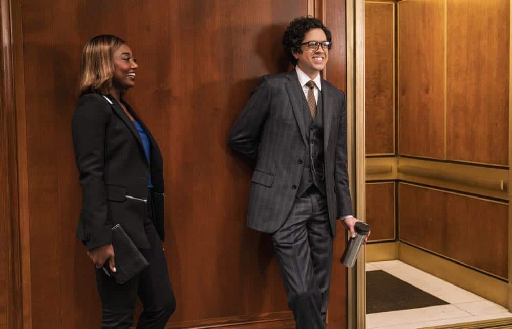 "The Chaos Game" -- When Elizabeth discovers that the White House attackers had support from overseas, she tries to hunt down those responsible without starting a war. Also, Henry comes face to face with one of the attackers, on MADAM SECRETARY, Sunday, Oct. 14 (10:30-11:30 PM, ET/10:00-11:00 PM, PT) on the CBS Television Network. Pictured (L-R) Patina Miller as Daisy Grant and Geoffrey Arend as Matt Mahoney. Photo: Sarah Shatz/CBSé2018 CBS Broadcasting, Inc. All Rights Reserved