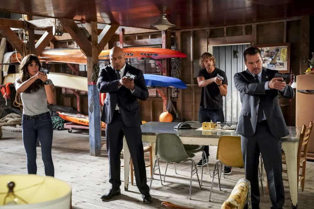 "The Prince" -- Pictured: Daniela Ruah (Special Agent Kensi Blye), LL COOL J (Special Agent Sam Hanna), Eric Christian Olsen (LAPD Liaison Marty Deeks) and Chris O'Donnell (Special Agent G. Callen). Callen and Sam are assigned protection duty for Deputy Crown Prince Kamal (Ritesh Rajan) after an unknown assassin targets his decoy upon his arrival in Los Angeles, on NCIS: LOS ANGELES, Sunday, Oct. 14 (9:30-10:30 PM, ET/9:00-10:00 PM, PT) on the CBS Television Network. Photo: Monty Brinton/CBS é2018 CBS Broadcasting, Inc. All Rights Reserved. "The Prince" -- Pictured: Daniela Ruah (Special Agent Kensi Blye), LL COOL J (Special Agent Sam Hanna), Eric Christian Olsen (LAPD Liaison Marty Deeks) and Chris O'Donnell (Special Agent G. Callen). Callen and Sam are assigned protection duty for Deputy Crown Prince Kamal (Ritesh Rajan) after an unknown assassin targets his decoy upon his arrival in Los Angeles, on NCIS: LOS ANGELES, Sunday, Oct. 14 (9:30-10:30 PM, ET/9:00-10:00 PM, PT) on the CBS Television Network. Photo: Monty Brinton/CBS é2018 CBS Broadcasting, Inc. All Rights Reserved.