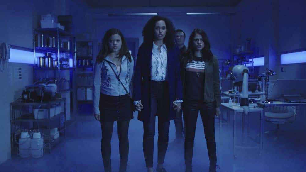 Charmed -- "Pilot"-- Image Number: CMD101g_0002r.jpg -- Pictured (L-R): Sarah Jeffery as Maggie Vera, Madeleine Mantock as Macy Vaughn, Rupert Evans as Harry Greenwood and Melonie Diaz as Mel Vera -- Photo: The CW -- é 2018 The CW Network, LLC. All Rights Reserved Charmed -- "Pilot"-- Image Number: CMD101g_0002r.jpg -- Pictured (L-R): Sarah Jeffery as Maggie Vera, Madeleine Mantock as Macy Vaughn, Rupert Evans as Harry Greenwood and Melonie Diaz as Mel Vera -- Photo: The CW -- é 2018 The CW Network, LLC. All Rights Reserved