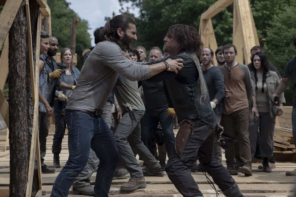 Zach McGowan as Justin, Norman Reedus as Daryl Dixon - The Walking Dead _ Season 9, Episode 2 - Photo Credit: Jackson Lee Davis/AMC Zach McGowan as Justin, Norman Reedus as Daryl Dixon - The Walking Dead _ Season 9, Episode 2 - Photo Credit: Jackson Lee Davis/AMC