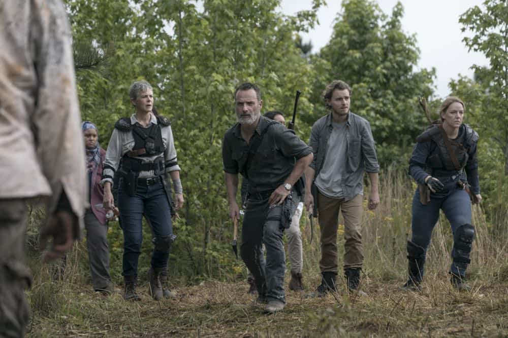 Melissa McBride as Carol Peletier, Andrew Lincoln as Rick Grimes, Callan McAuliffe as Alden, Kerry Cahill as Dianne - The Walking Dead _ Season 9, Episode 2 - Photo Credit: Jackson Lee Davis/AMC