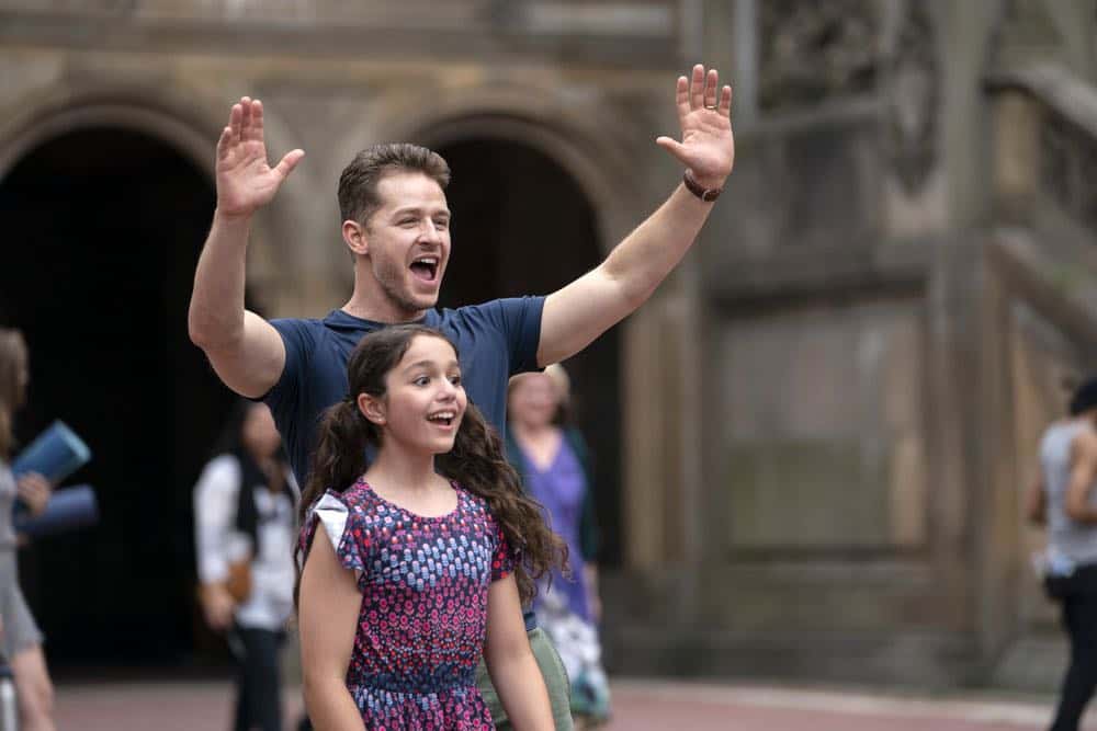 MANIFEST -- "Unclaimed Baggage" Episode 104 -- Pictured: (l-r) Josh Dallas as Ben Stone, Jenna Kurmemaj as ten year-old Olive -- (Photo by: Peter Kramer/NBC/Warner Brothers) MANIFEST -- "Unclaimed Baggage" Episode 104 -- Pictured: (l-r) Josh Dallas as Ben Stone, Jenna Kurmemaj as ten year-old Olive -- (Photo by: Peter Kramer/NBC/Warner Brothers)